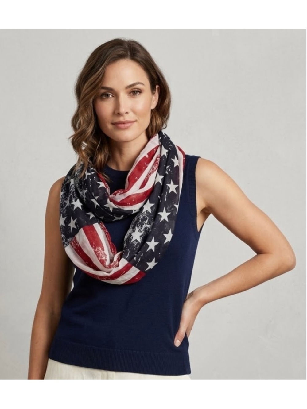 Patriotic America Flag Stars Red White Blue Infinity Loop Scarf Wrap